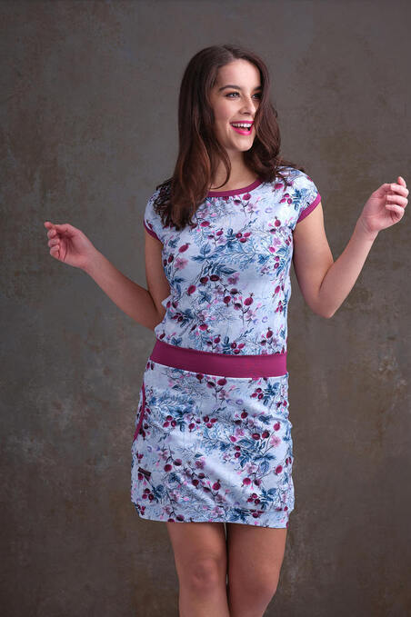 Nursing Dress Blue/Pink Rosehips and Fuchsie