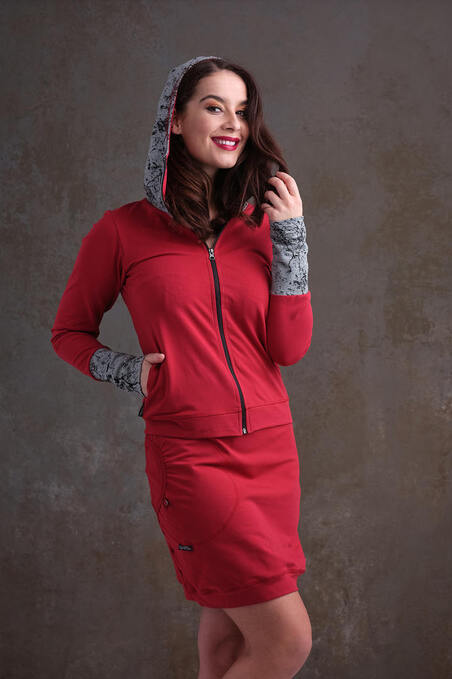Hoodie Zipper Brick Red and Gray/Black Neuron