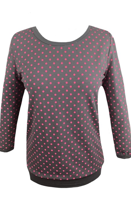 T-shirt 3/4 Sleeve Gray/Pink Dots