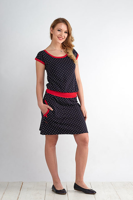 Dress Bell Blue/White Mini Dots and Red
