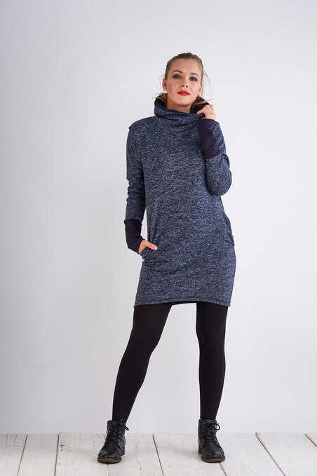 Sweater Long Warm Blue Melange/Blue