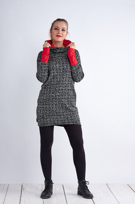 Tunic Warm Gray/Black Pattern and Red