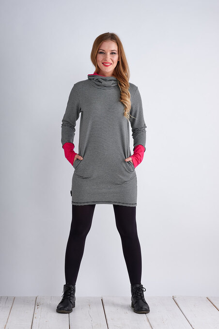 Hoodie Long Dark Gray/Black Stripes and Magenta