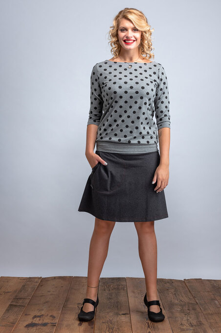 Boat 3/4 Sleeve Gray/Black Dots