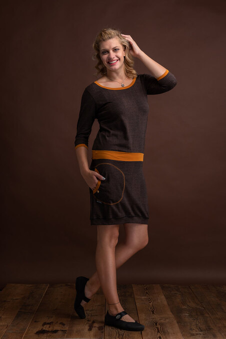 Dress Carrie Chocolate Structure/Saffron Yellow