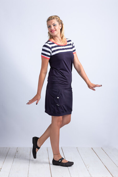 Saddle Short Blue/White Big Stripes and Salmon
