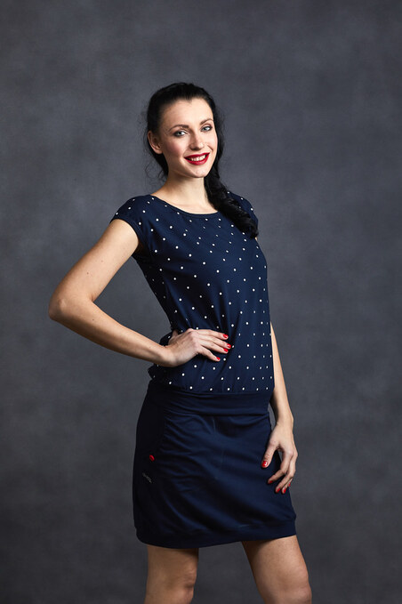 Tucked Dark Blue/White Big Dots