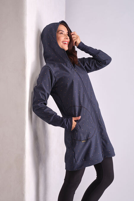 Kabát Softshell modrý s hořčicovými puntíky