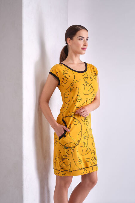 Šaty Cejlon žluté s černými pařížankami (šaty s rukávy k lokti)