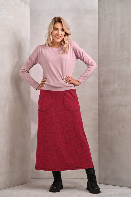 Dlouhá svetrová sukně Ithaka karmínová růžová