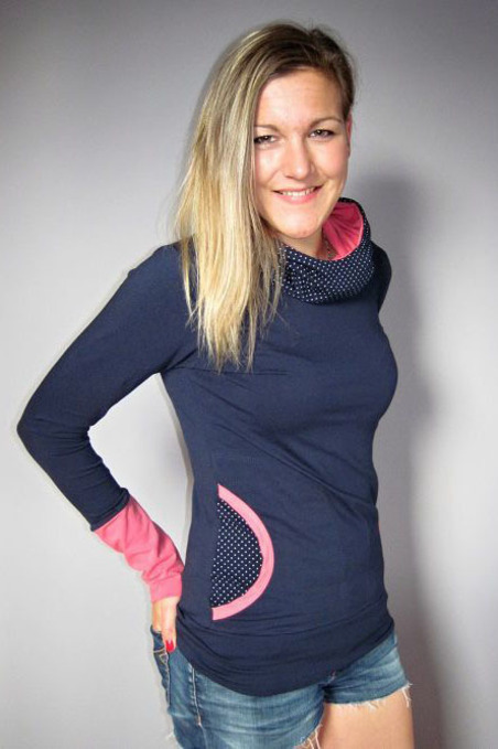 Hoodie Warm Zipper Blue/Pink and Dots