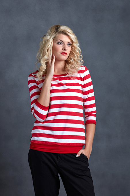 Tucked Sleeve Red/White Stripes