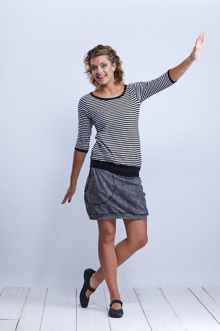 Tucked 3/4 Sleeve Black/White Stripes