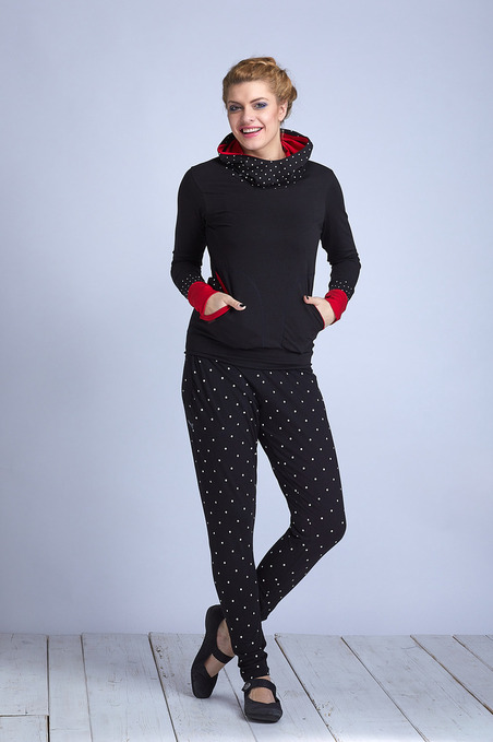 Hoodie Light Black and Big Dots/Red