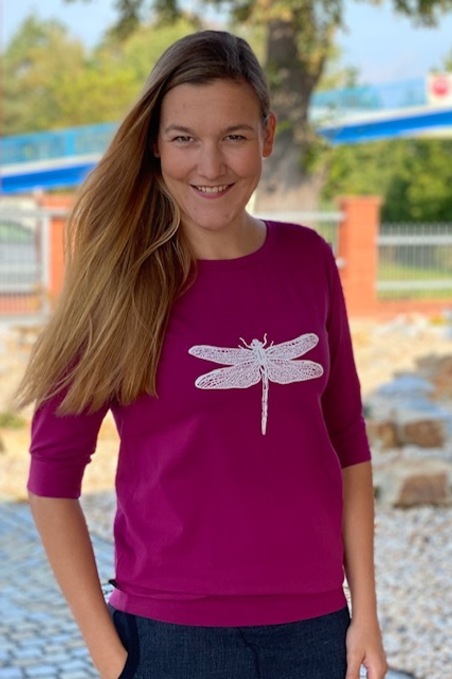 Tričko Korfu fuchsiová a bílá vážka